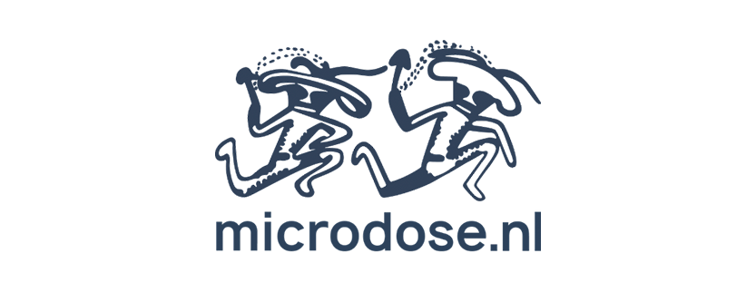 Logo von mircodose Shop in den Niederlanden mit alten Malereien von Pilzmenschen